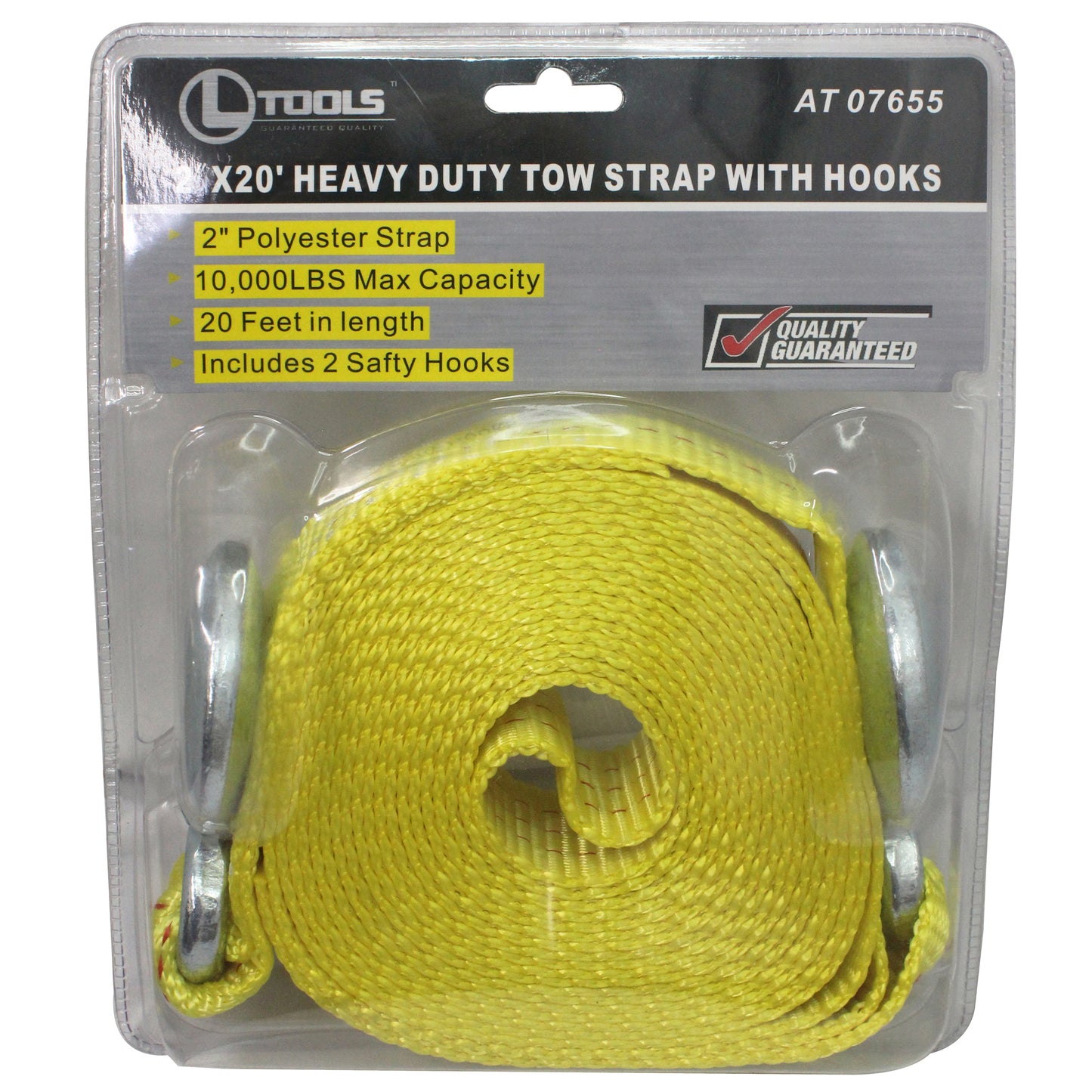 2' x 20' Heavy Duty Tow Strap with Hooks