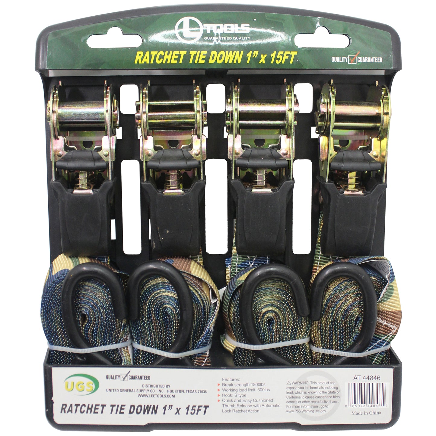 RATCHET TIE DOWN 1X15FT 4PK CAMO