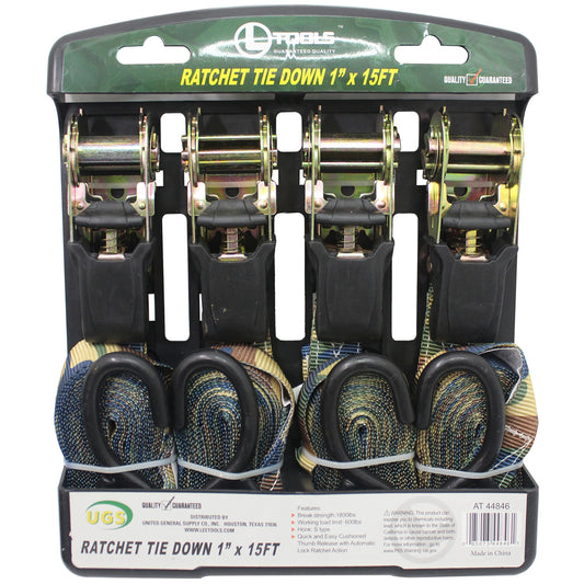 RATCHET TIE DOWN 1X15FT 4PK CAMO