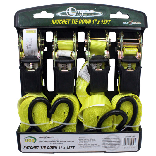 RATCHET TIE DOWN 1X15FT 4PK YEL